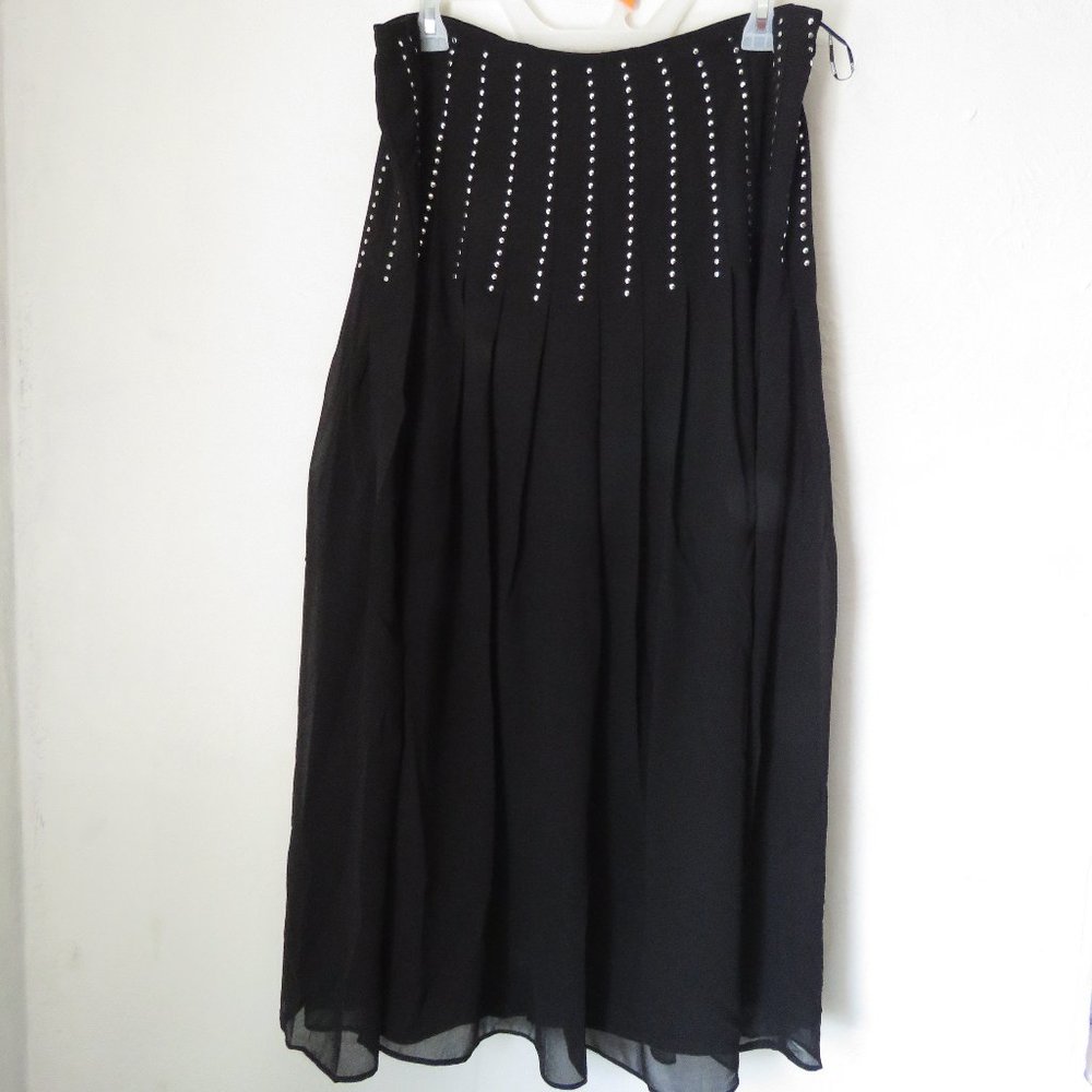 DKNY Women’s Black Pleated Maxi Skirt w/ Silver Studs